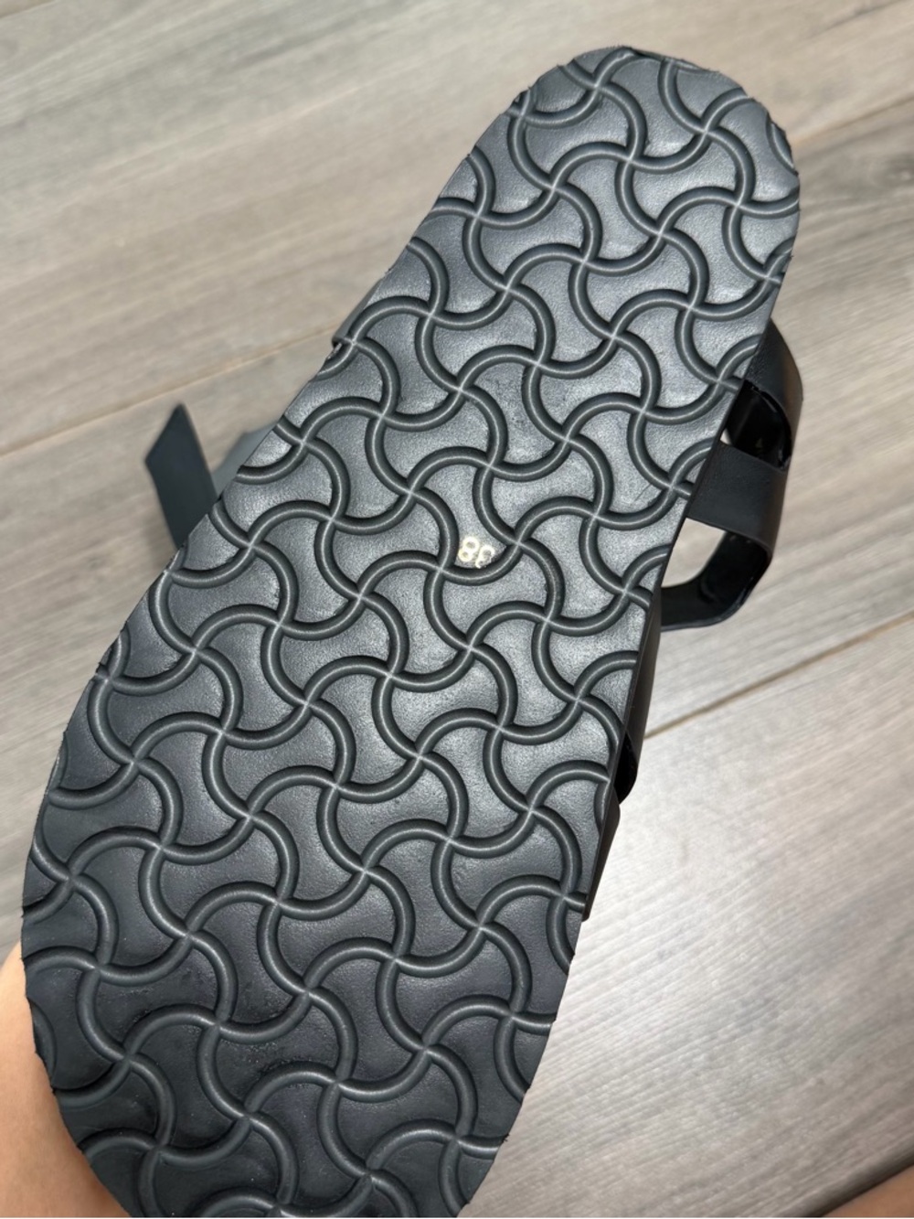 John Lewis Black Leather Fisherman Sandals with Gold Buckle - Picture 8 of 10